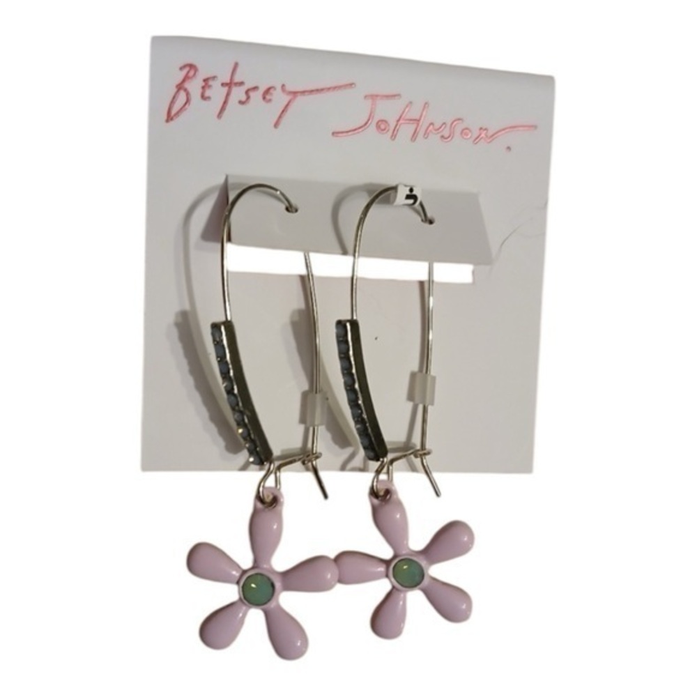 Betsey Johnson NWT Pink Flower Dangle Long Earrings